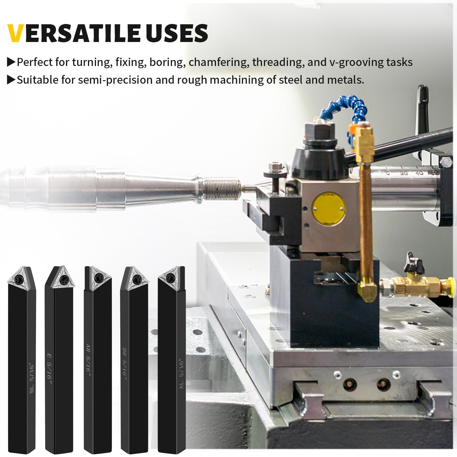 5 Sets 5/16 Inch Carbide Metal Cutting Tool Bits Kit Indexable Lathe Turning