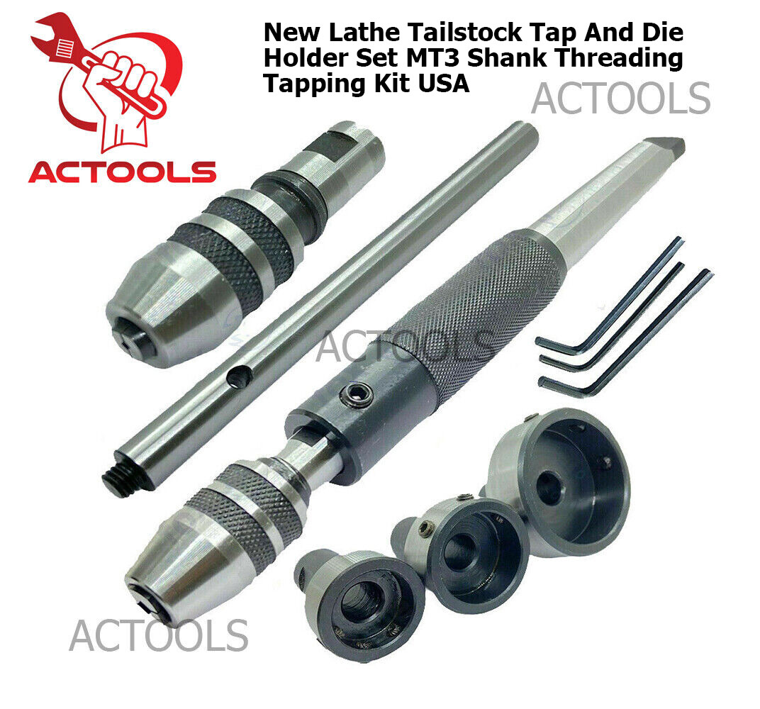 New Lathe Tailstock Tap And Die Holder Set 3MT Shank Threading Tapping Kit 8 Pcs