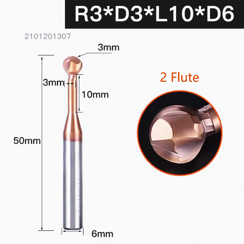 R2mm-R7mm Nano Coated Solid Carbide Ball Nose End Mill Lollipop Cutter CNC Tool