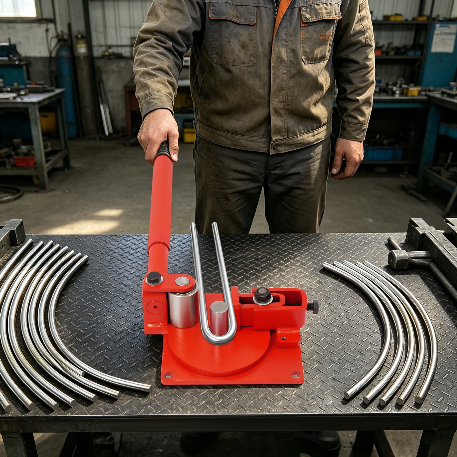 Manual Rebar Bender, Heavy-Duty Rebar Bending Tool, Rod Bar Bender w/ 7 Bearings