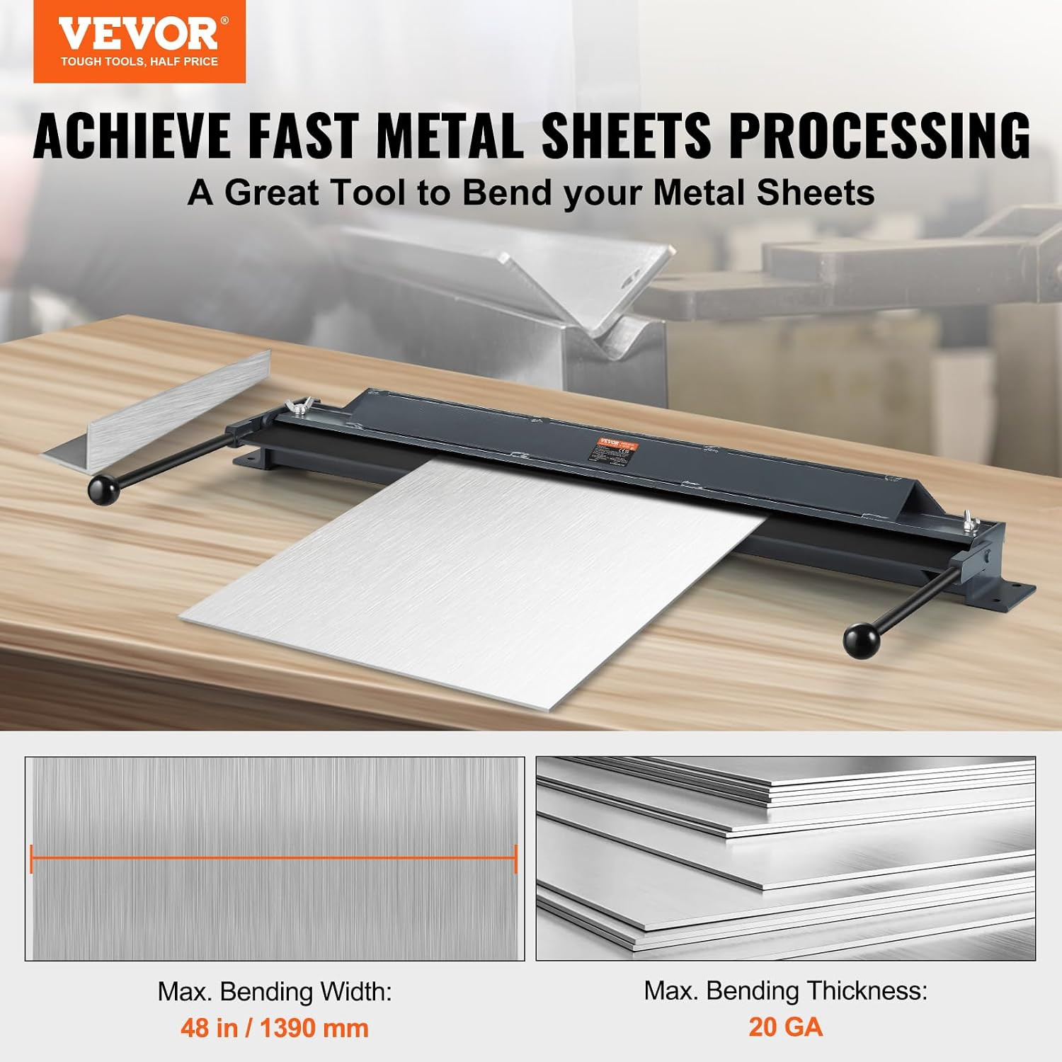 Box and Pan Brake, 48-Inch, 0-130 Degrees Sheet Metal Bending Brake, Portable Mi