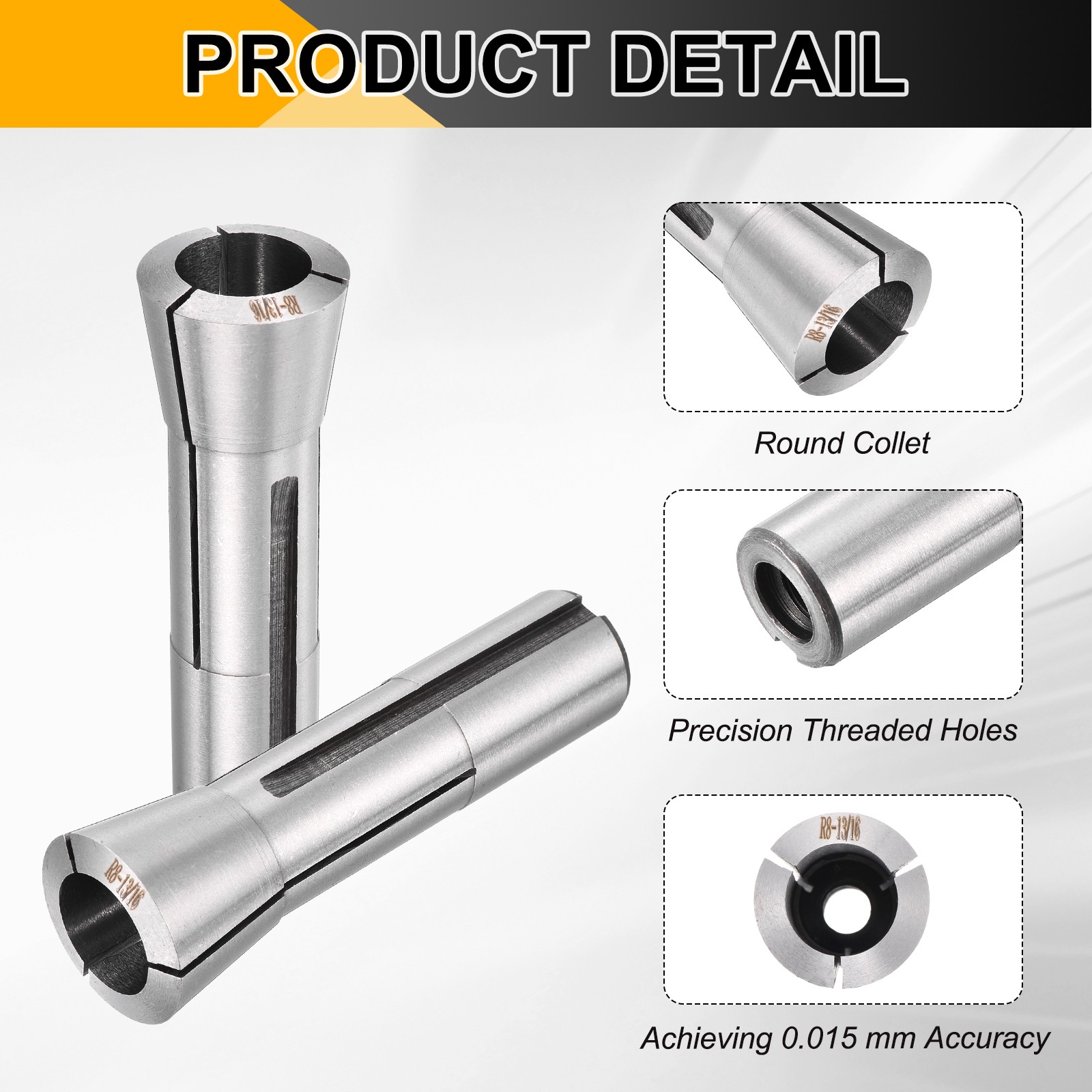 R8 13/16″(20.6mm) Round Collet 7/16-20UNF Thread Precision Round Spring Collet