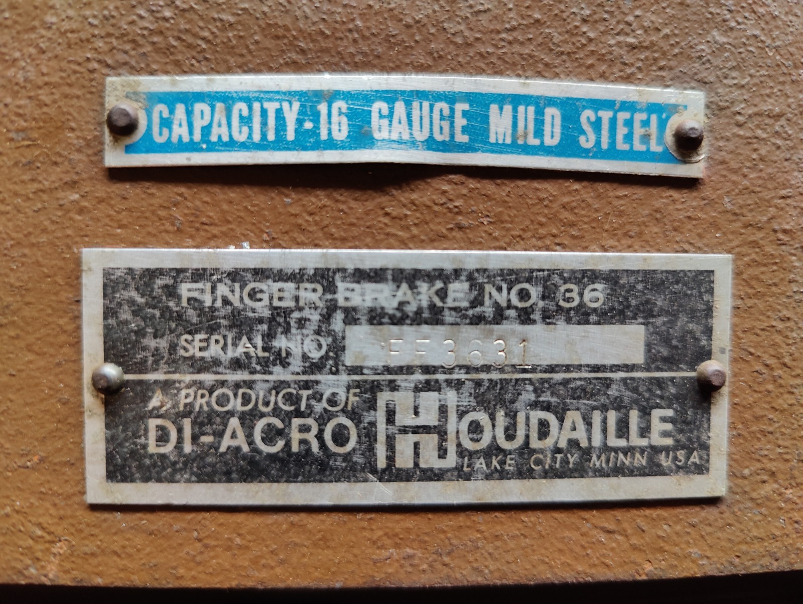 DiAcro No. 36 Finger Brake, 16 ga Mild Steel Capacity