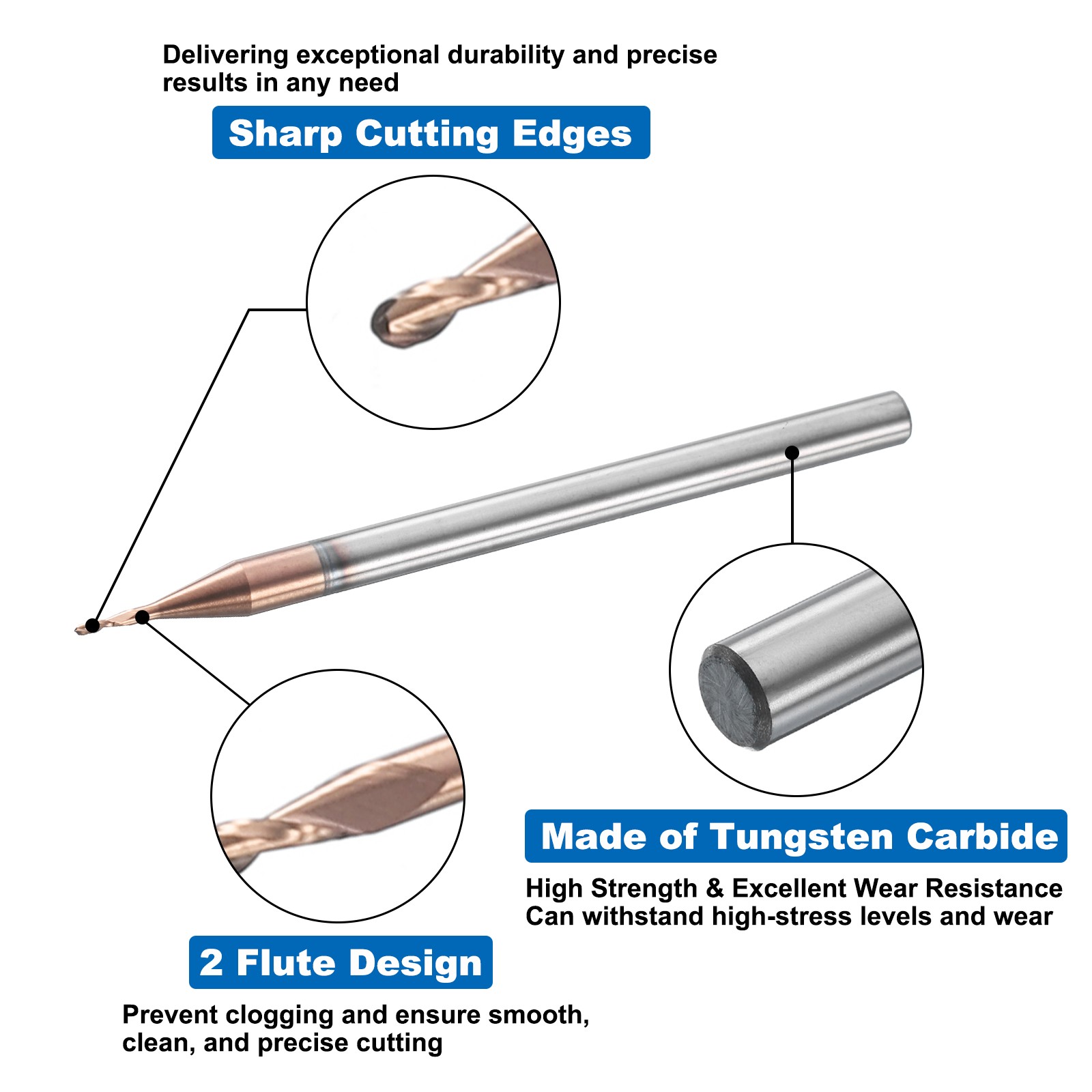4 Flute Ball Nose End Mill 0.087″ Cutting Length Uncoated for Carving Engraving
