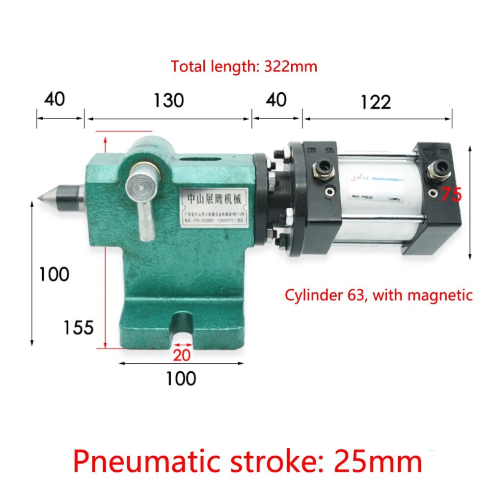 Pneumatic, Hydraulic, Lathe Tailstock, Easy Instrumentation Car Active Tailstock