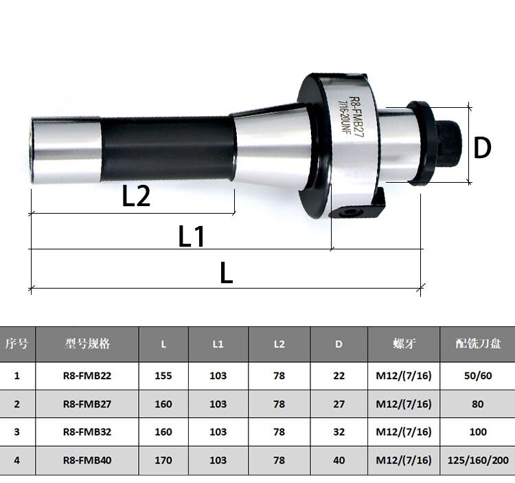 R8 FMB22 FMB27 FMB32 FMB40 Toolholder M12 Thread 7/16 Milling Machine Boom 1PC