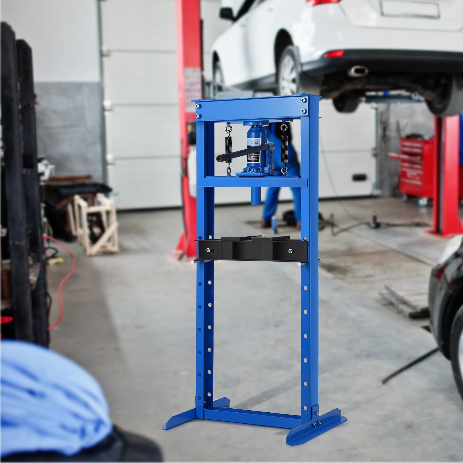 12 Ton Hydraulic Shop Press H-frame Carbon Steel Press Plates Blue Garage