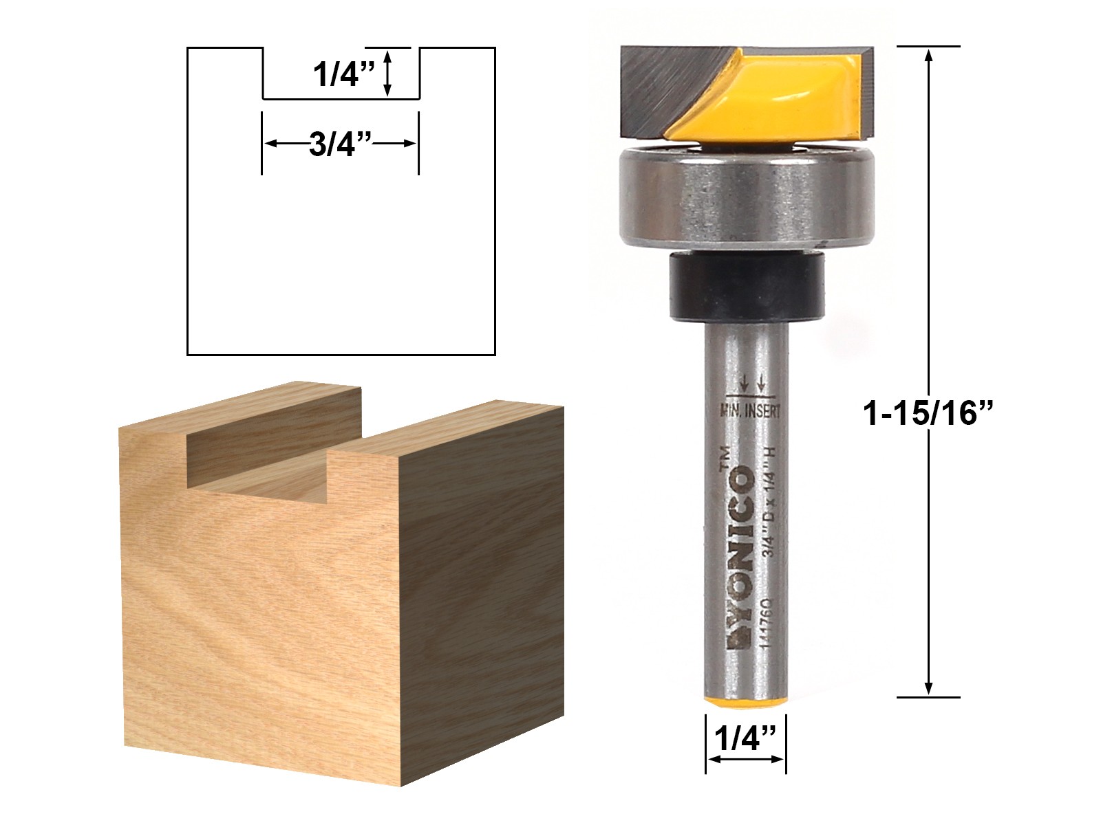 4 Bit 3/4″ Diameter Flush Trim Router Bit Set – 1/4″ Shank – Yonico 14425q