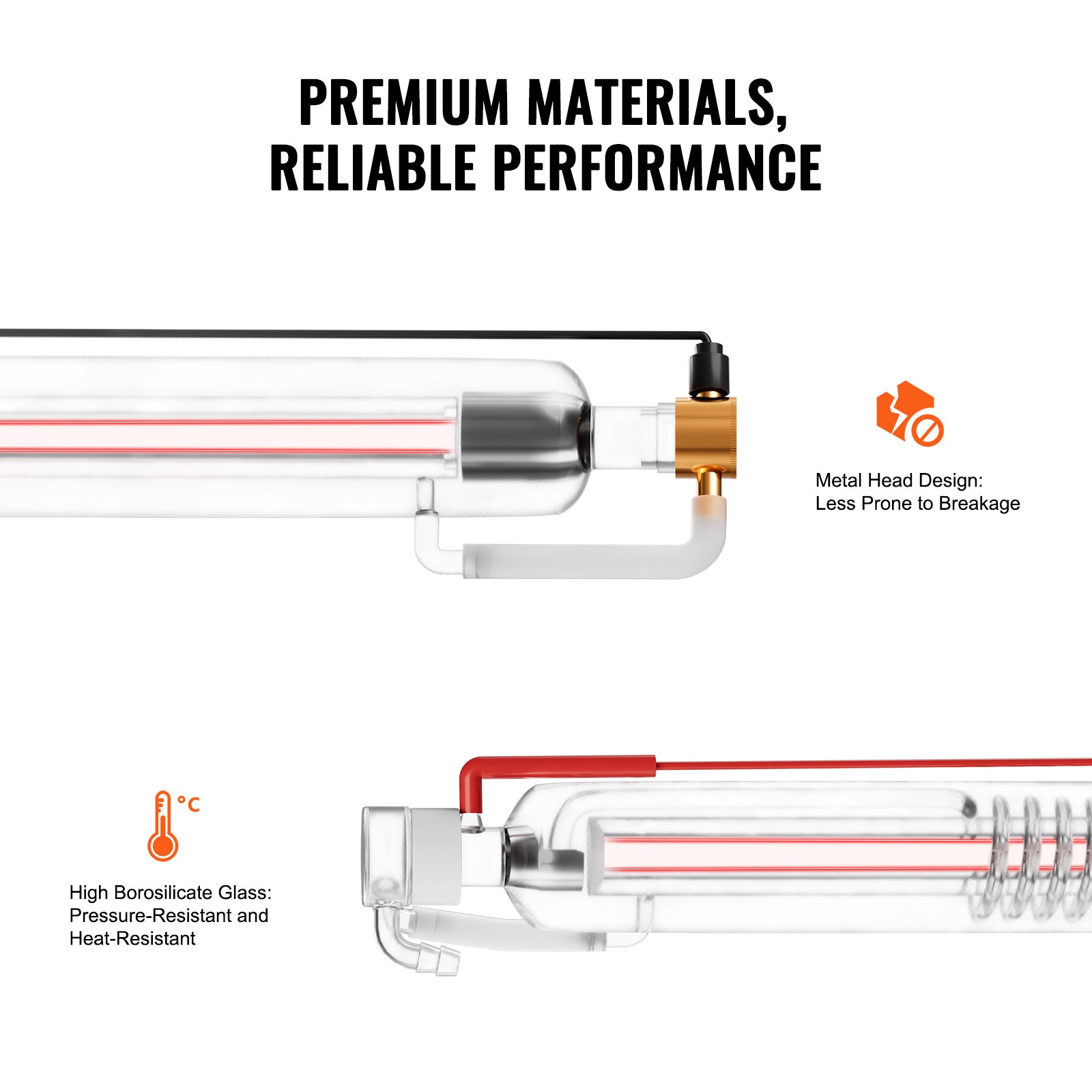 Uimoso 60W CO2 Laser Tube 49.2 in / 1250 mm Borosilicate Glass Cutter Tube