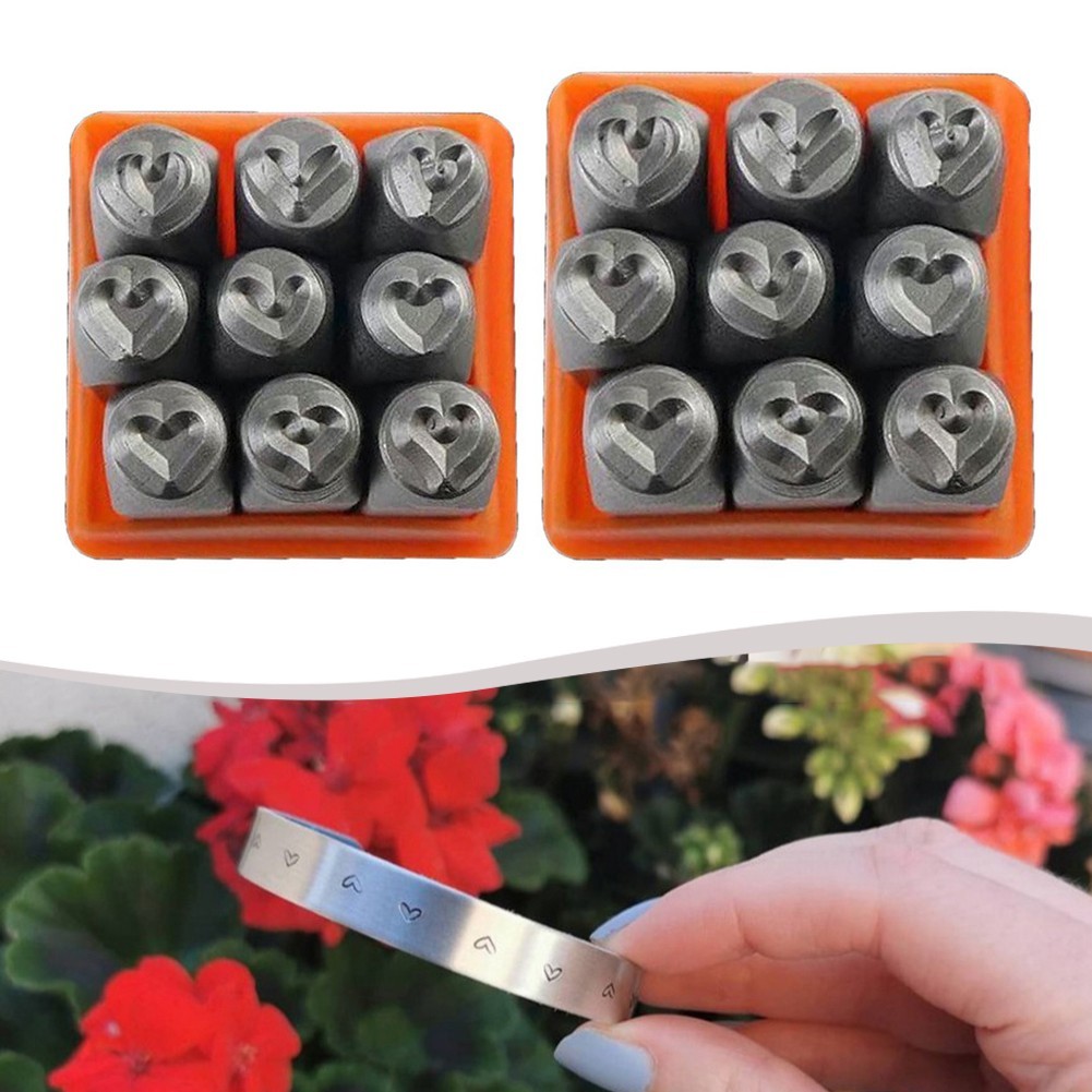 Heart Shaped 9Pcs Metal Stamps for Personalized Jewelry and Craft Projects