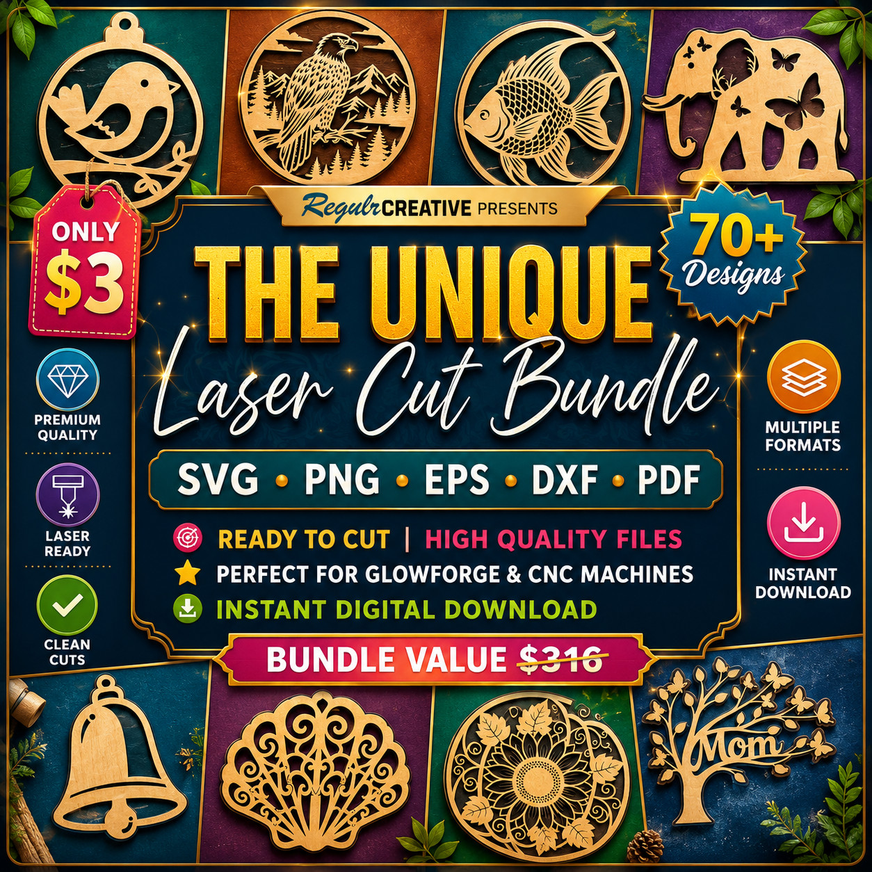 70+ Laser Cut SVG Bundle | CNC DXF Files Mega Pack | Digital Download