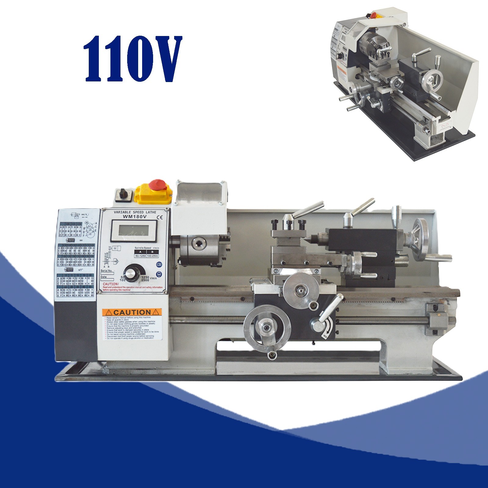 7″*12″ 110V Variable Speed Lathe Brushless Motor Precision Metal Bench Lathe