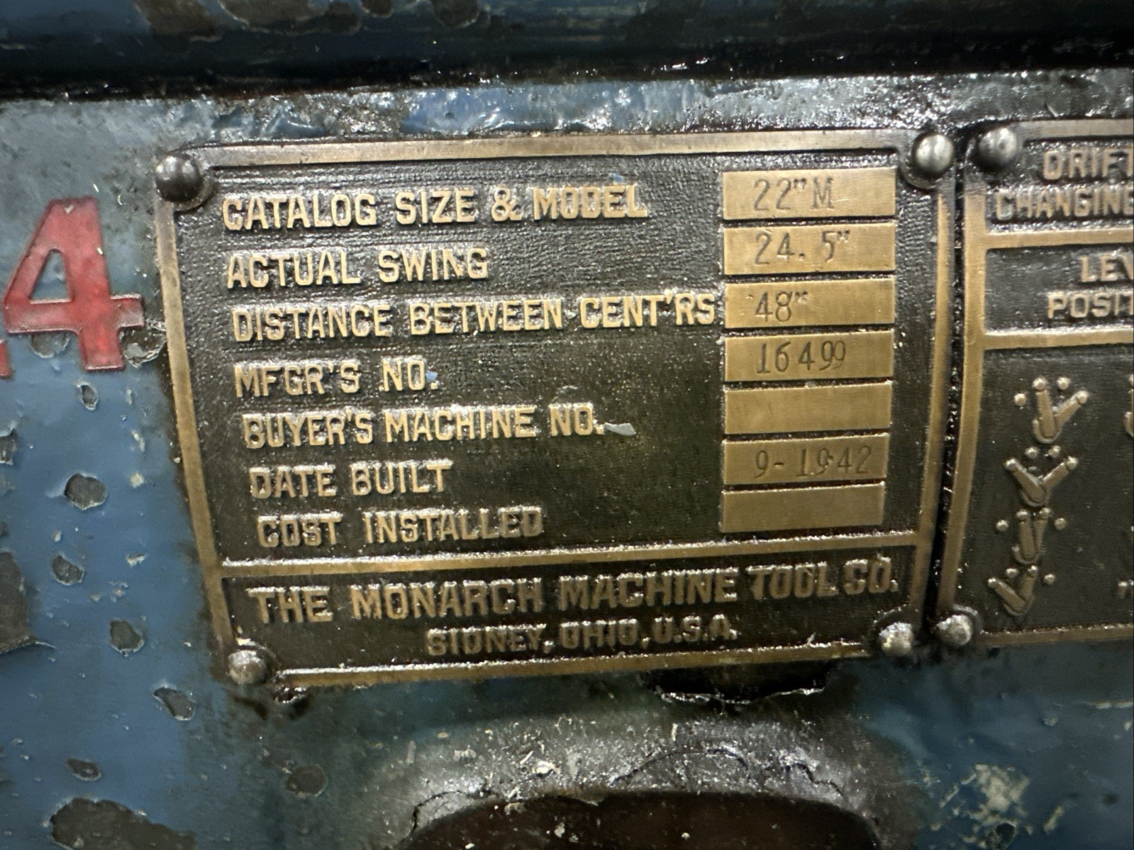 Monarch 22”m X 48” Lathe