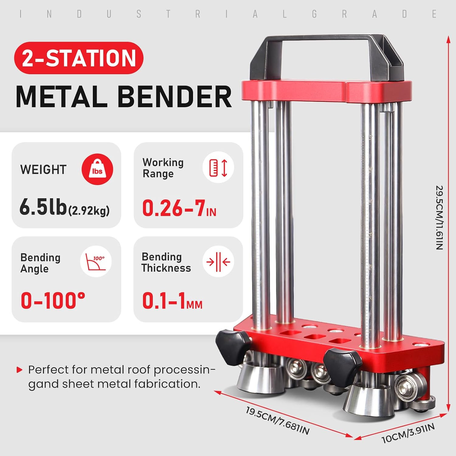 Sheet Metal Roller 2 Station Metal Bender, 0-100° Adjustable Bending, Portable 7