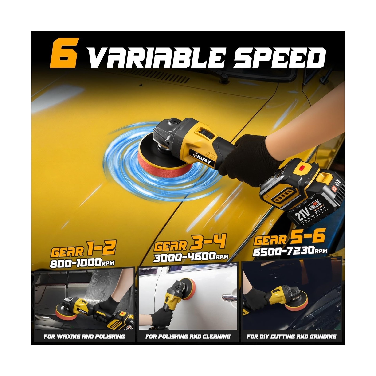 Cordless Buffer Polisher – 7230 RPM – 21V 4.0Ah – w/ 29pc Detailing Kit