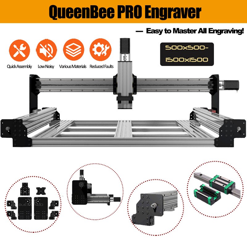 QueenBee PRO CNC Router Machine 4 Axis Mechanical Kit with Tingle Tension System