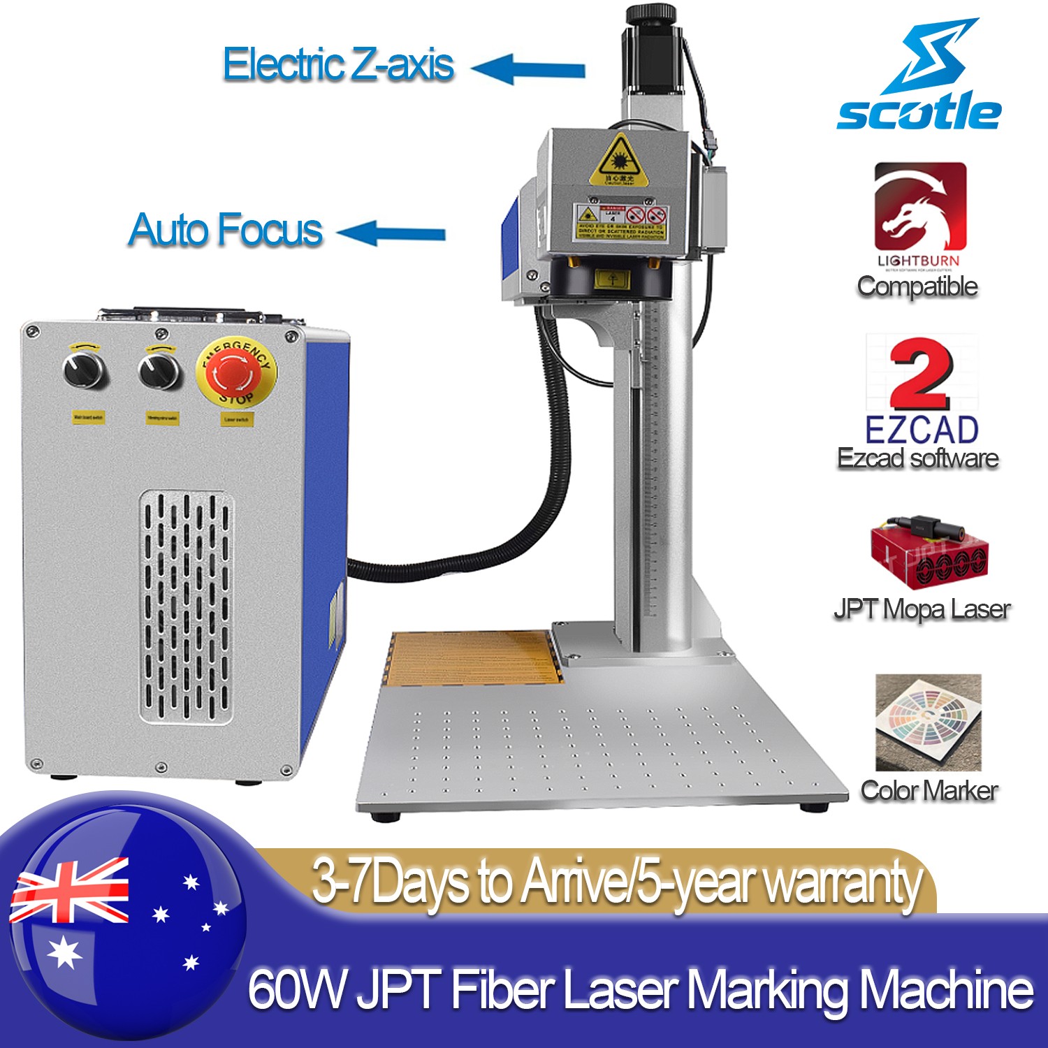 60W Auto Focus JPT MOPA M7 Fiber Laser Marking Machine Metal Engraving Marker AU