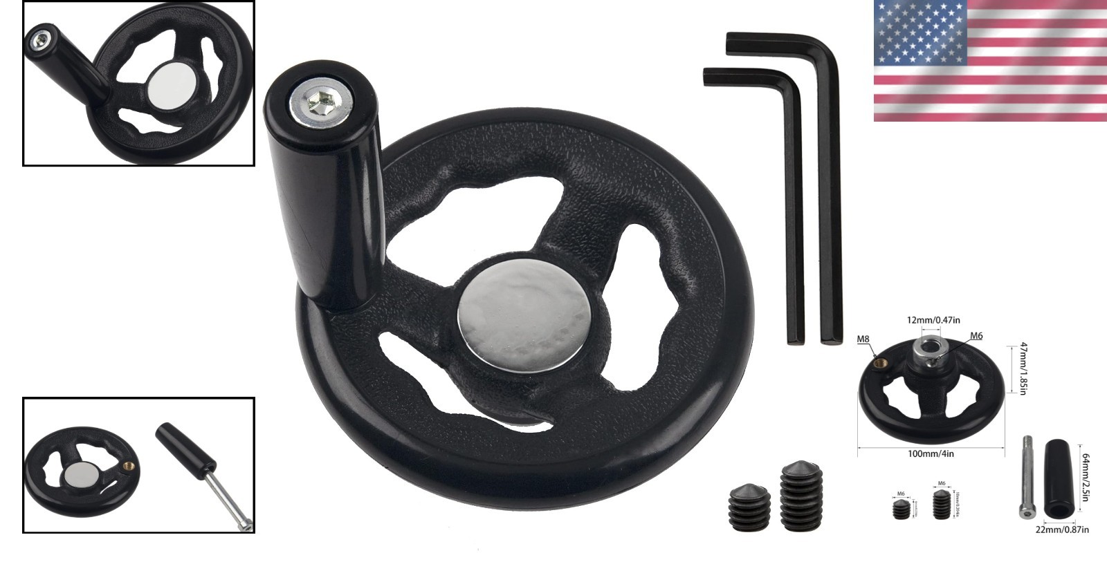 Durable Plastic Hand Wheel 0.47”x4” with Easy Installation for Industrial Use