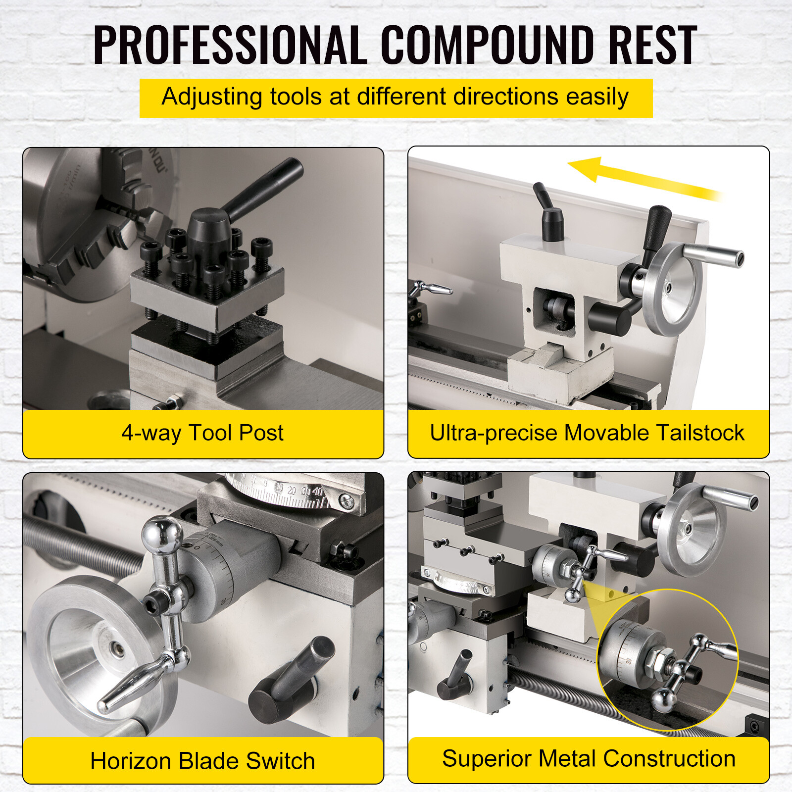8×14″ 650W Precision Metal Lathe High Accuracy Variable Speed Milling Machine