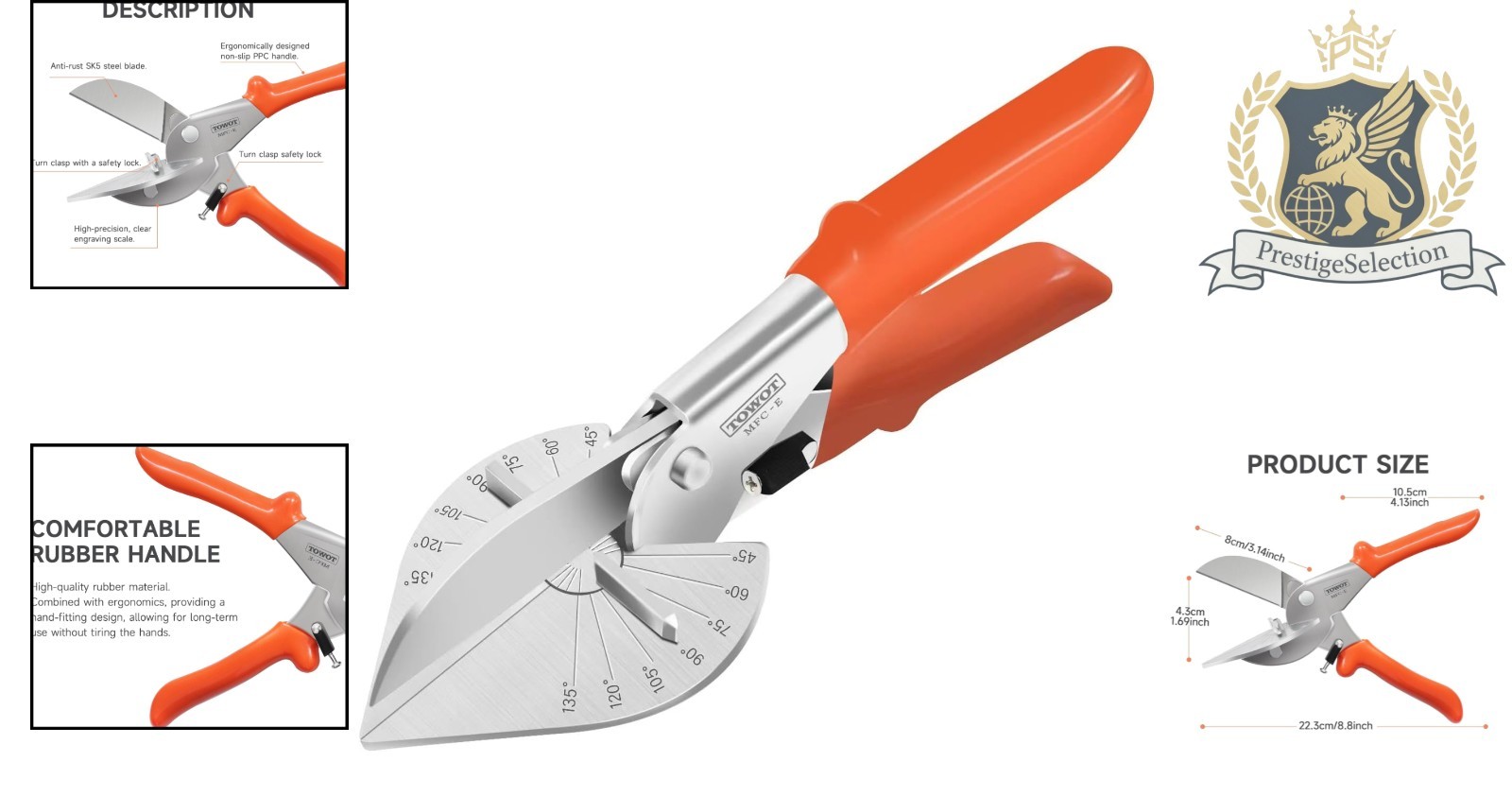 Versatile Miter Shear Cutter w/ Safety Lock – 45° to 135° Adjustable Angle