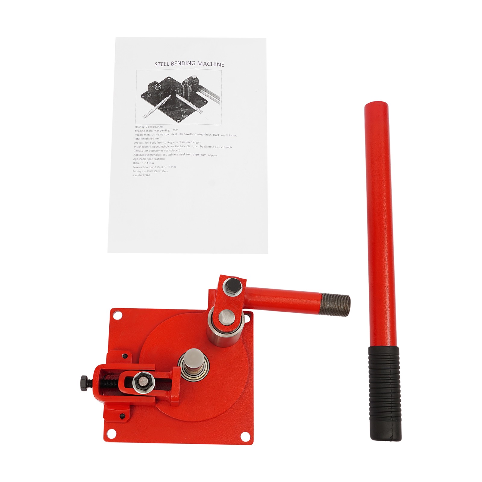 Manual Rebar Bender, Heavy-Duty Rebar Bending Tool, Rod Bar Bender w/ 7 Bearings