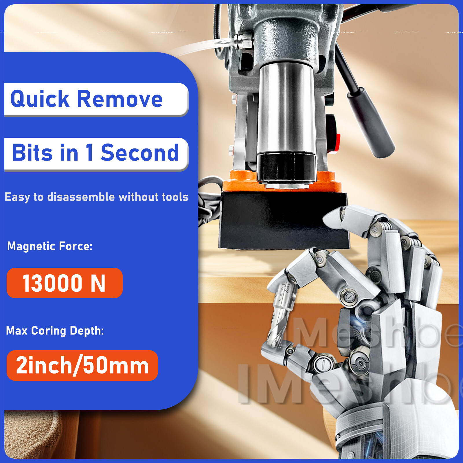 iMeshbean Magnetic Drill 1400W 2922lbf/13000N Portable Mag Drill Press 810RPM