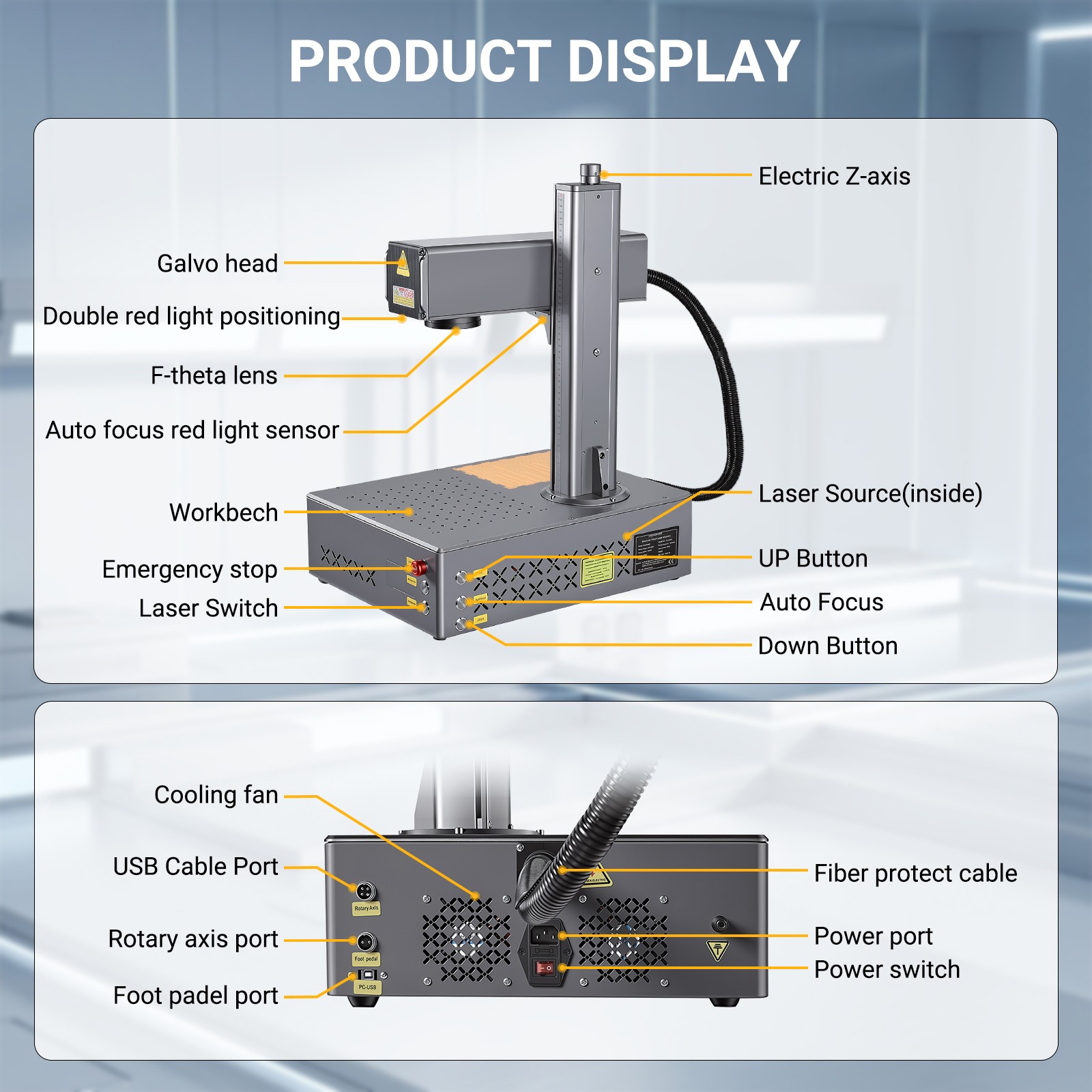 60W Portable JPT Mopa M7 Auto Focus Fiber Laser Marking Engraving Machine Marker