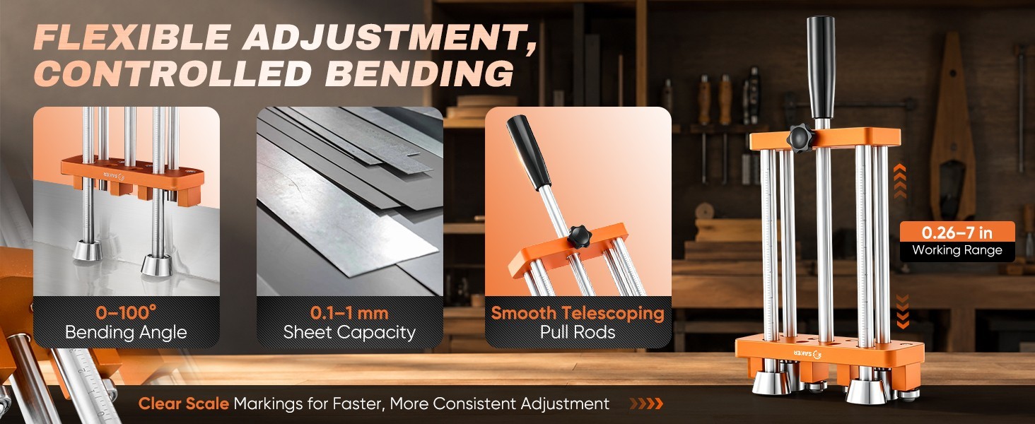 Sheet Metal Bender 2 Station Roller Tool 0-100° Range w Adjustable Depth Gauge