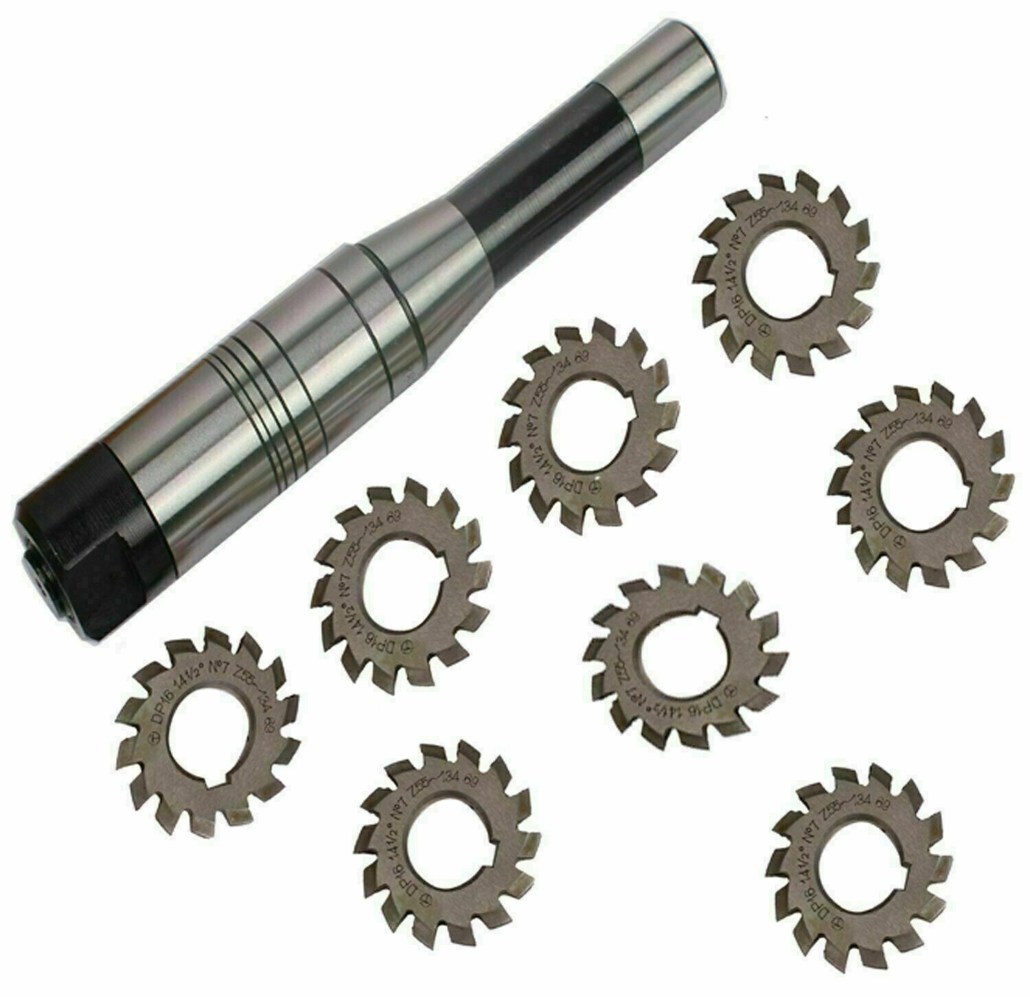 8pcs M1 20 Degree HSS Involute 1-8 Gear Cutter + 1pc 7/16″ 22mm R8 Shank Arbor