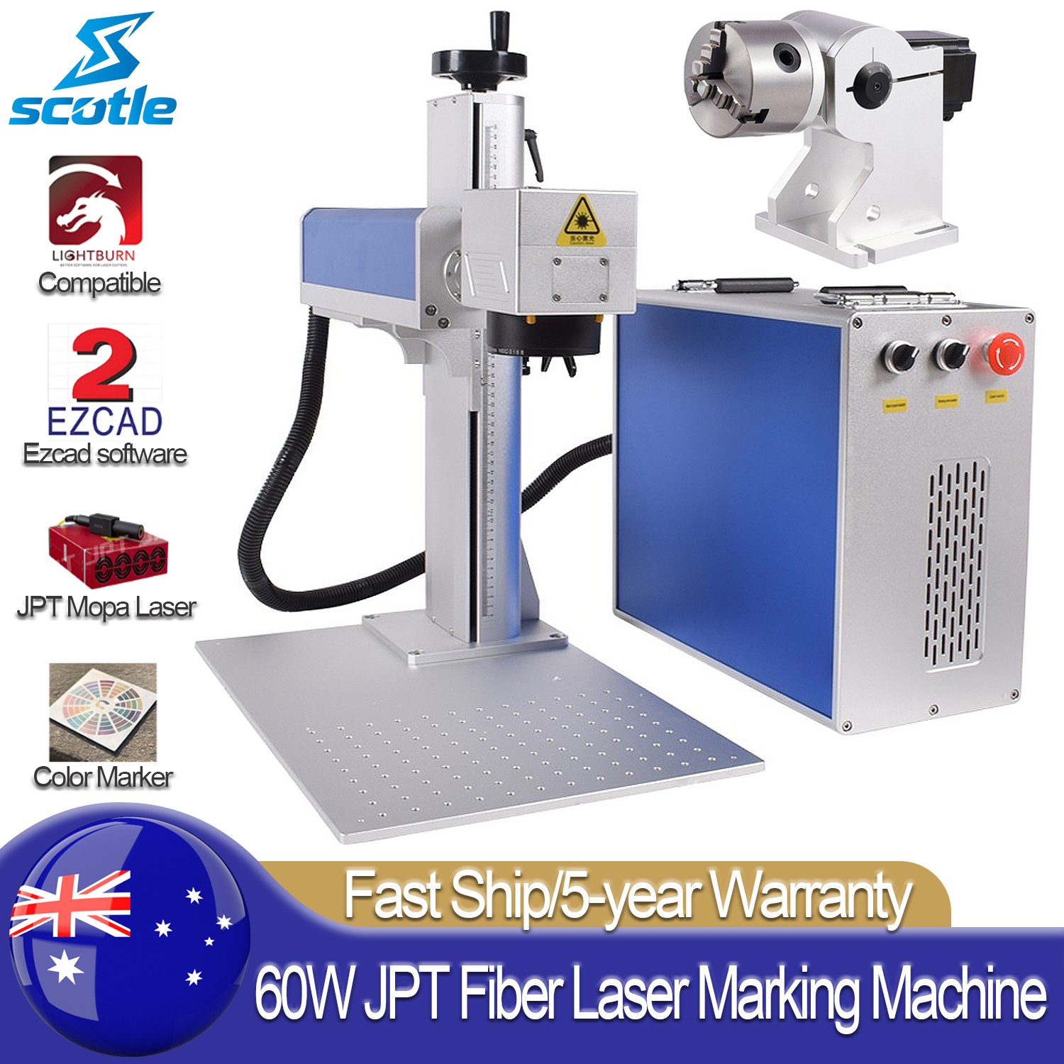 60W JPT Mopa Fiber Laser Marking Machine for Metal Steel Engraver Color Marker