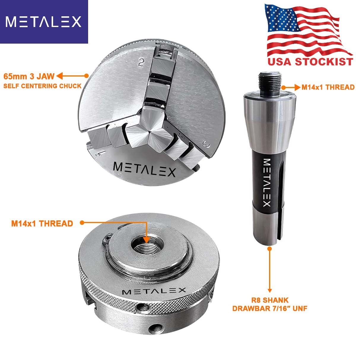 2-1/2″ 3 Jaw 2.5″ Self Centering Mini Small Baby Lathe Chuck Set R8 Shank Arbor