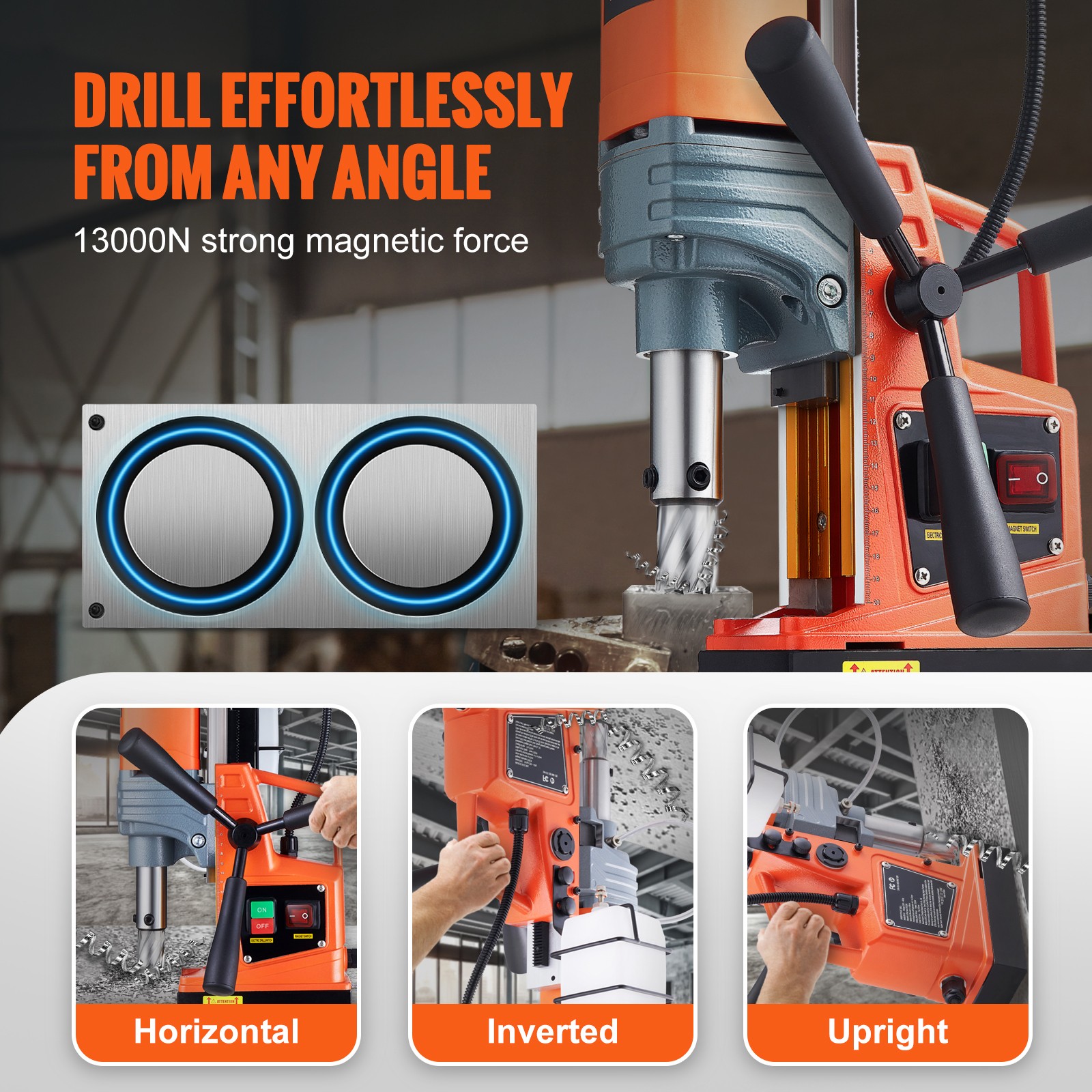 Uimoso Magnetic Drill 1300W 2922lbf/13000N Portable Mag Drill Press 810RPM