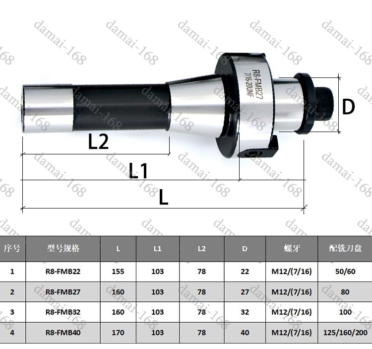 R8 FMB22 FMB27 FMB32 Tool Holder M12 Thread 7/16 Milling Machine Chuck Shank