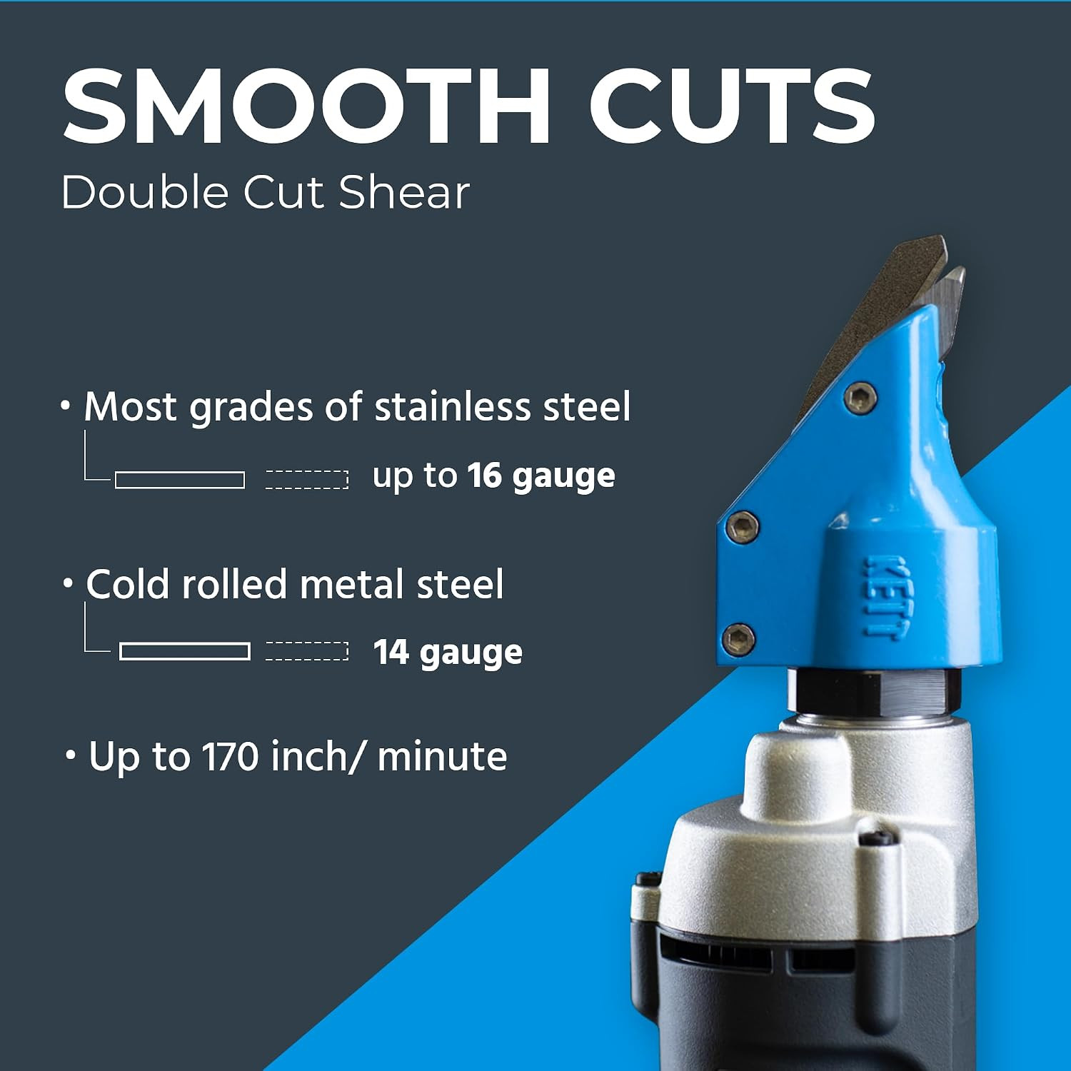 Kett KD-440 14-Gauge Double Cut Shear, 2500 RPM, A-2 Steel Blades, Metal Cutter