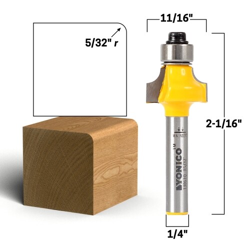 5/32″ Radius Round Over Edge Forming Router Bit – 1/4″ Shank – Yonico 13061q