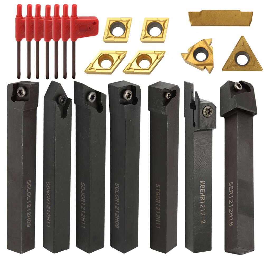 21X Lathe Carbide Inserts Tool & Holder Wrench Mini Lathe Set Turning Tooling