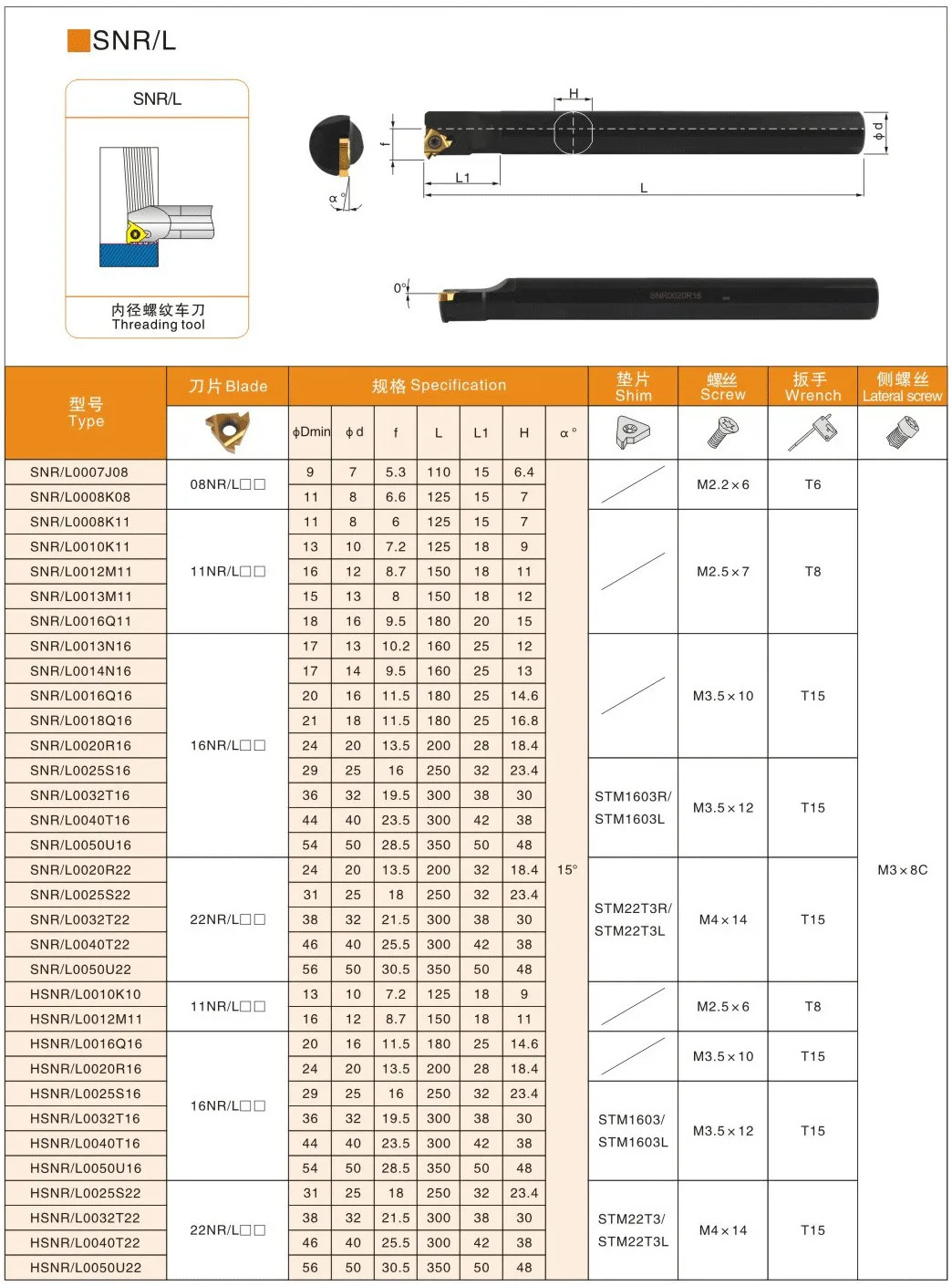 SNR SNL Internal thread boring bar SNR0008 SNL0010 SNR0012 SNL0013 SNR0016/20/25