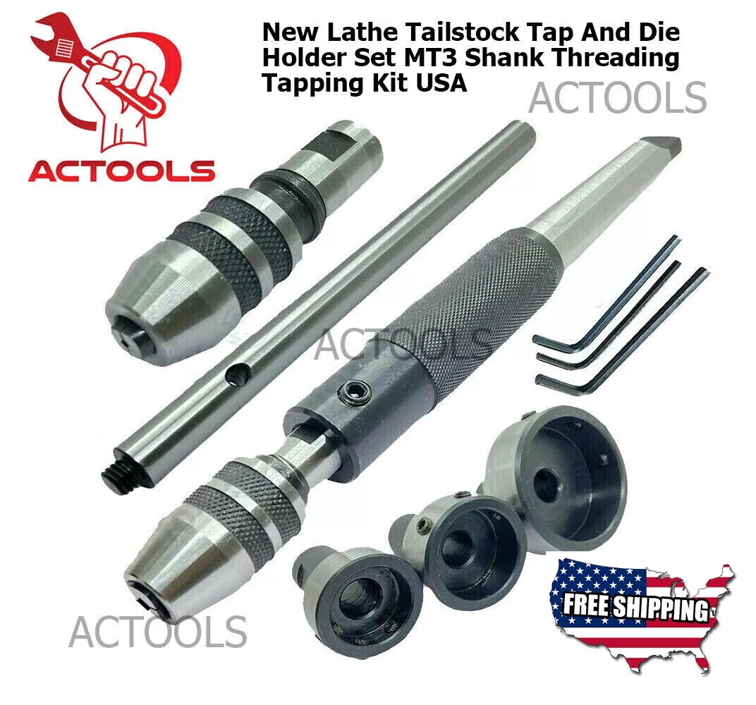 New Lathe Tailstock Tap And Die Holder Set 3MT Shank Threading Tapping Kit 8 Pcs