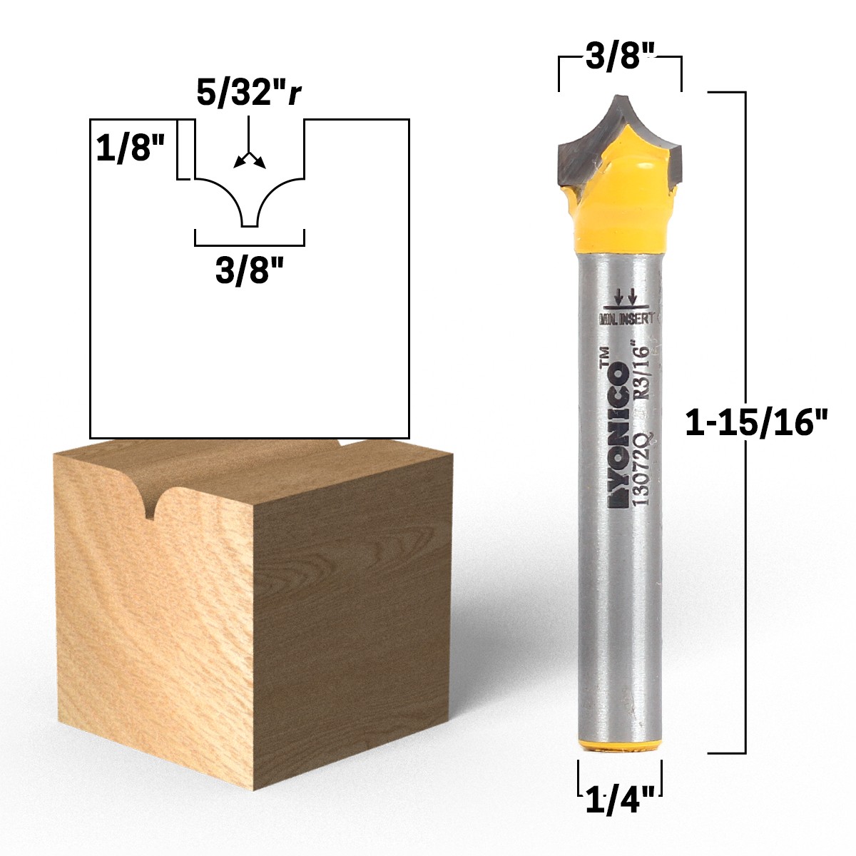 Point Cutting Round Over Router Bit 4 Bit Set – 1/4″ Shank – Yonico 13470q