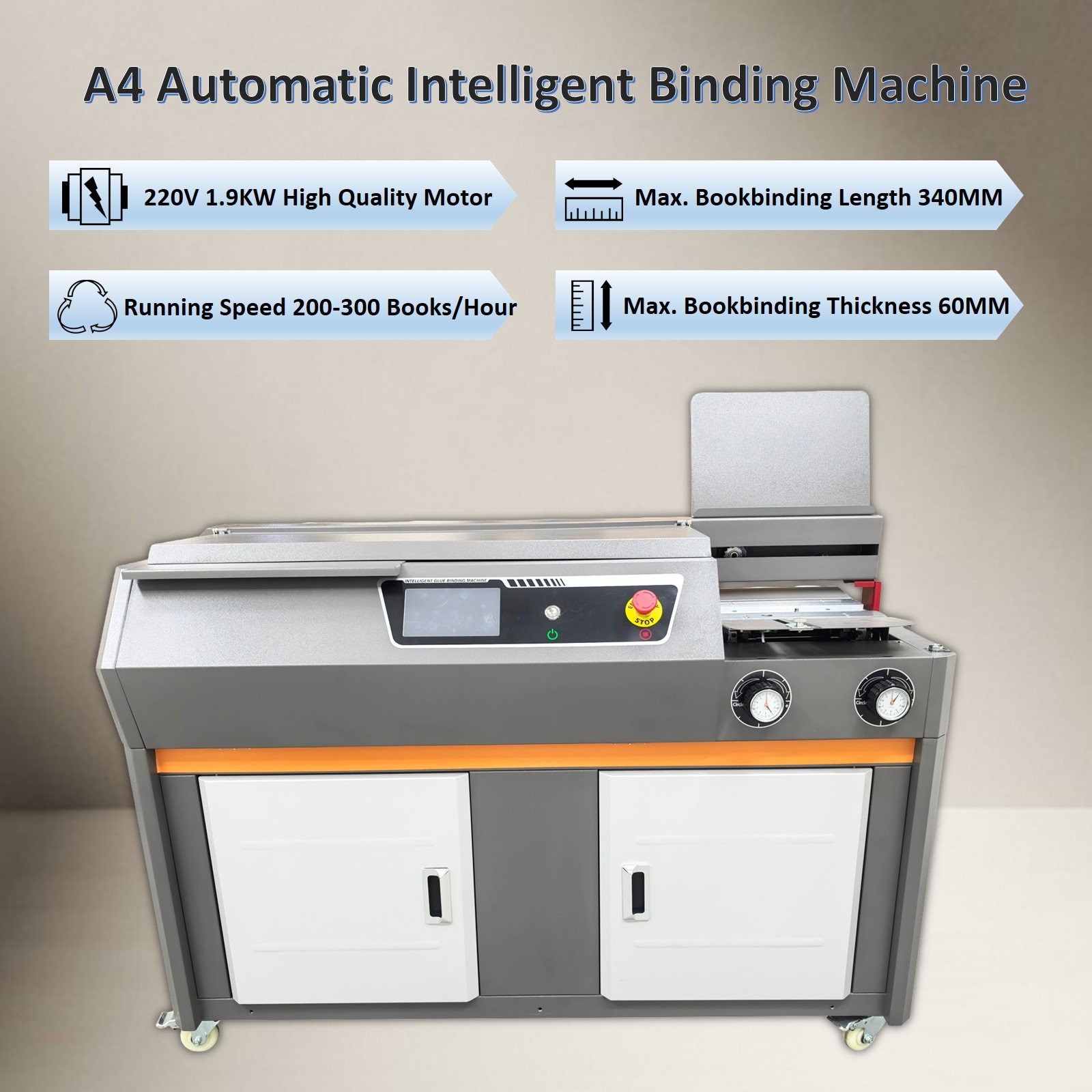 A4 Full Auto Perfect Binding Machine 200-300 books/h w 7” Touch Screen Dust Bag