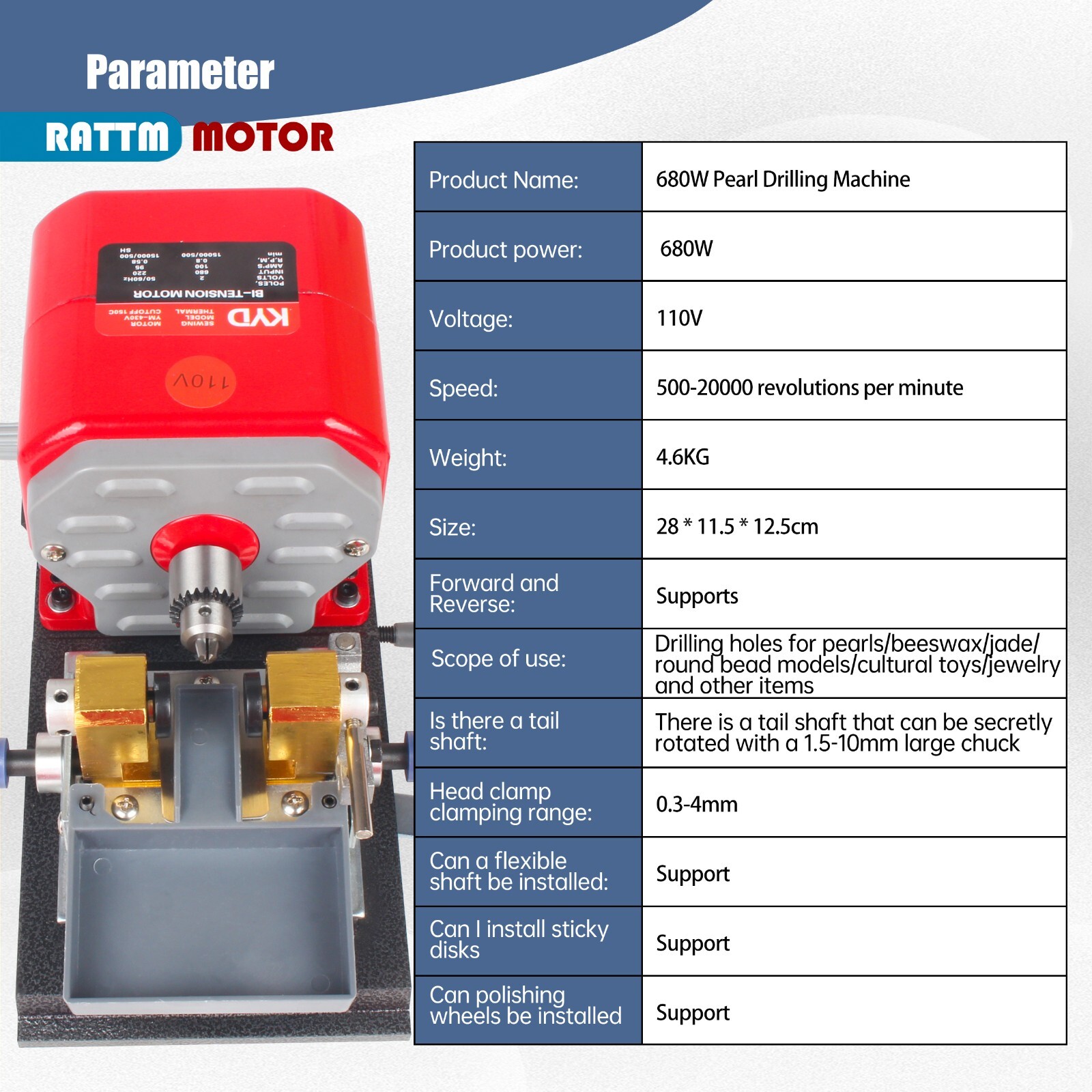 US SHIP】680W 110V Pearl Polishing Drilling Machine 500-15000RPM 0.3-4mm Collet