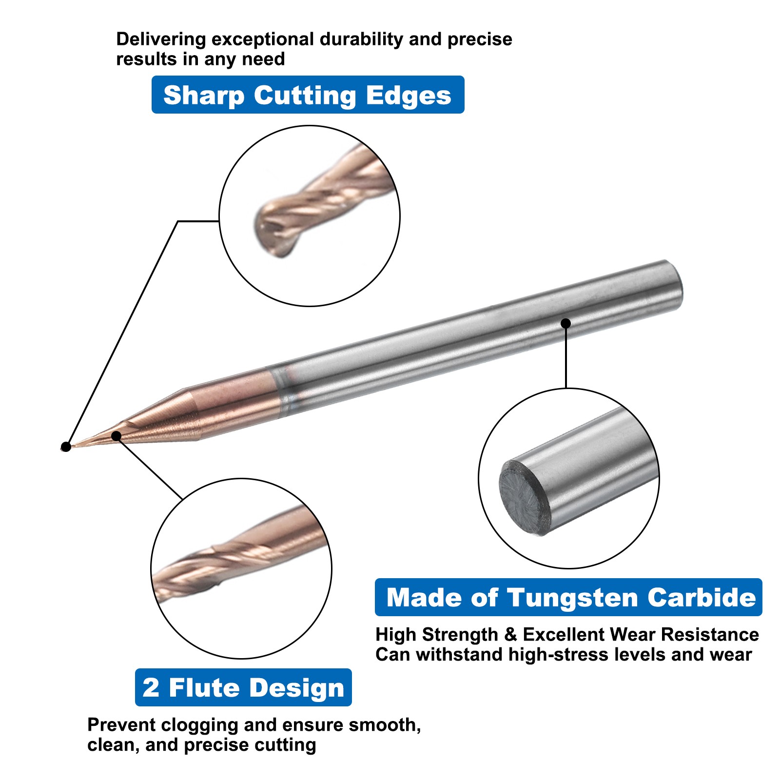 2 Flute Ball Nose End Mill 0.093″ Cutting Length Uncoated for Carving Engraving