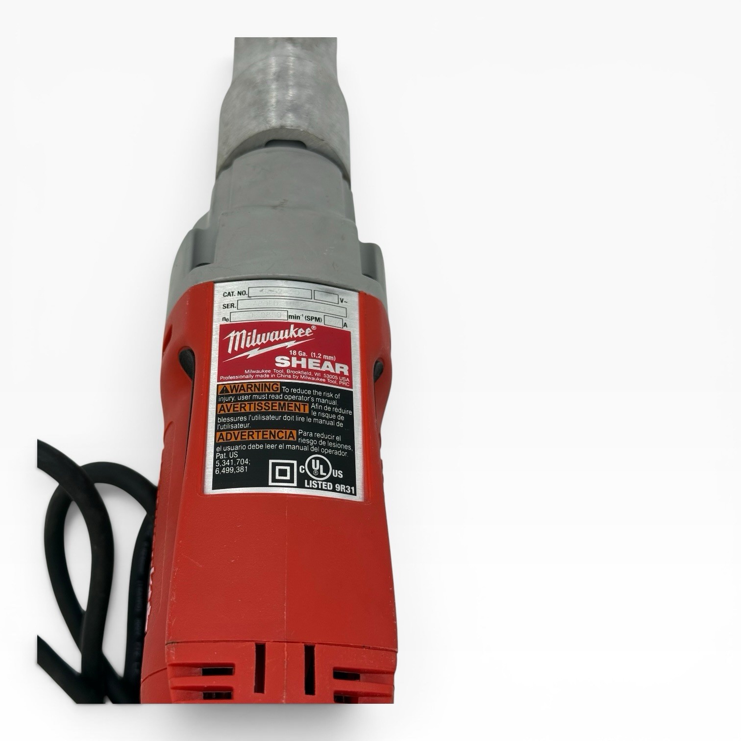 Used Milwaukee 6852-20 Electric 18 Gauge Shear Metal Cutters 6.8 amp Corded