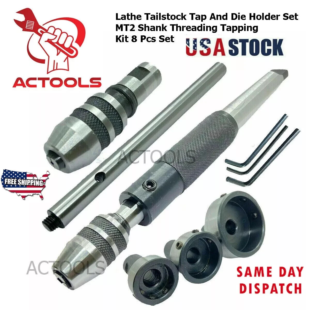 Lathe Tailstock Tap And Die Holder Set MT2 Shank Threading Tapping Kit 8 Pcs USA