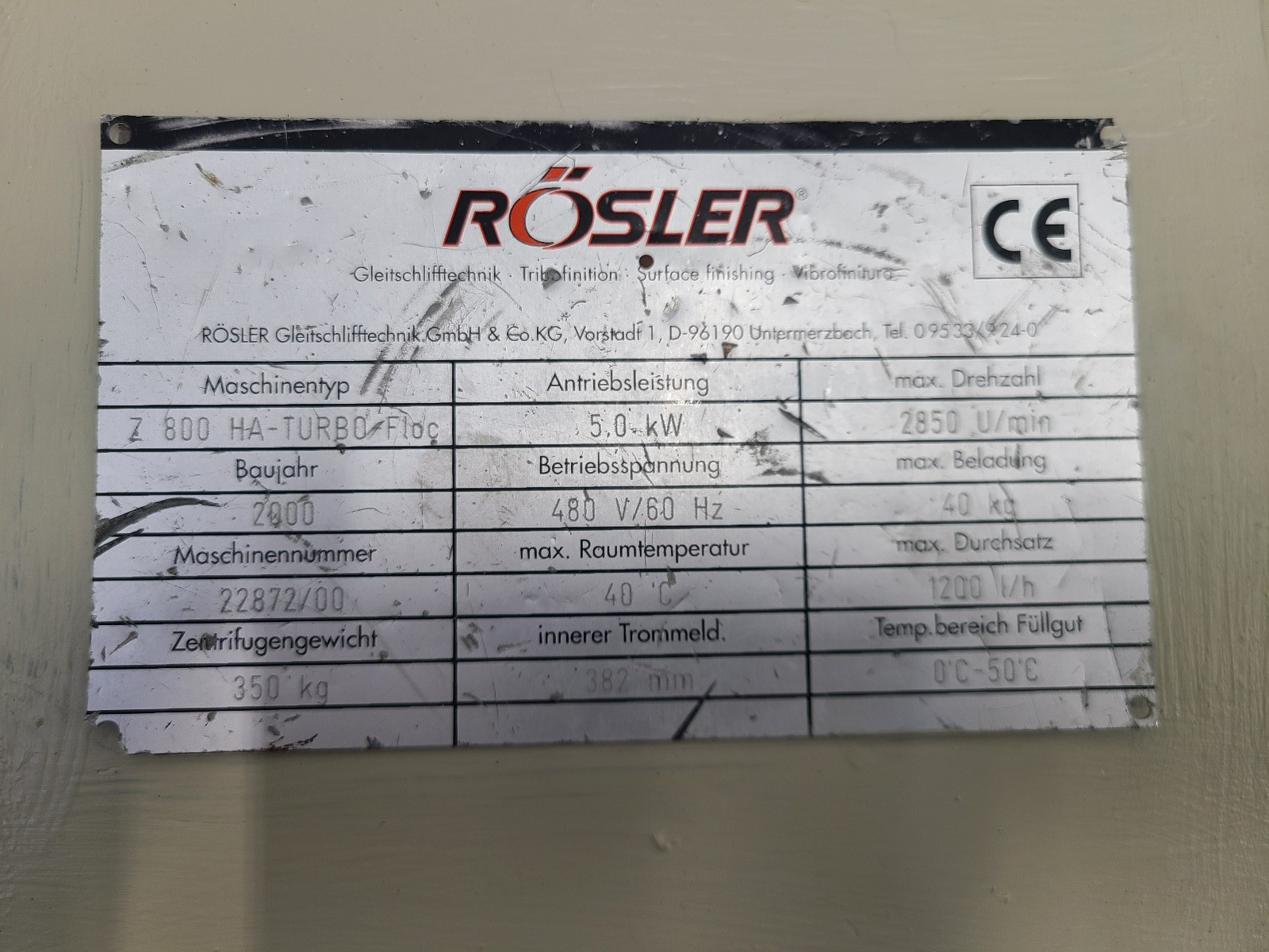 ROSLER Z-800 Centrifuge for removing mud from vibratory tumbler rinse water