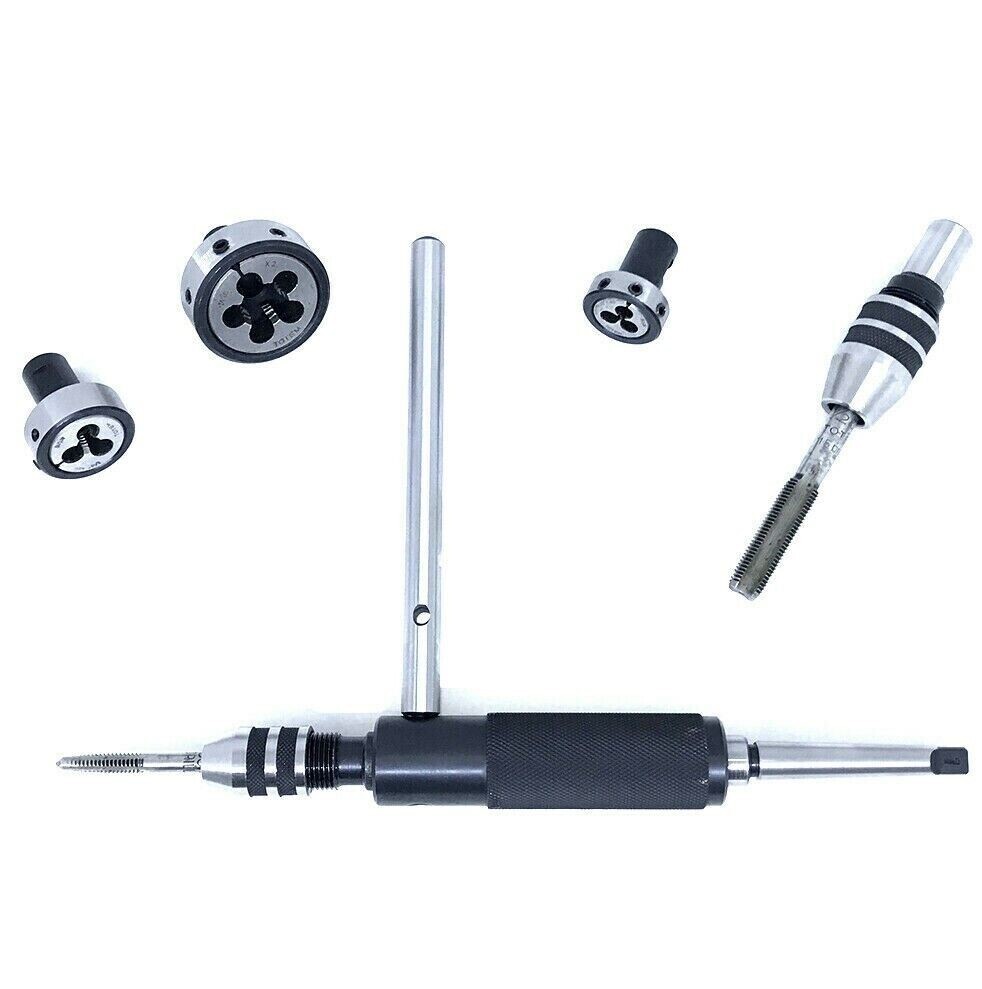 Lathe Tailstock Tap And Die Holder Set MT3 Shank Threading Tapping Kit 8 Pcs Set
