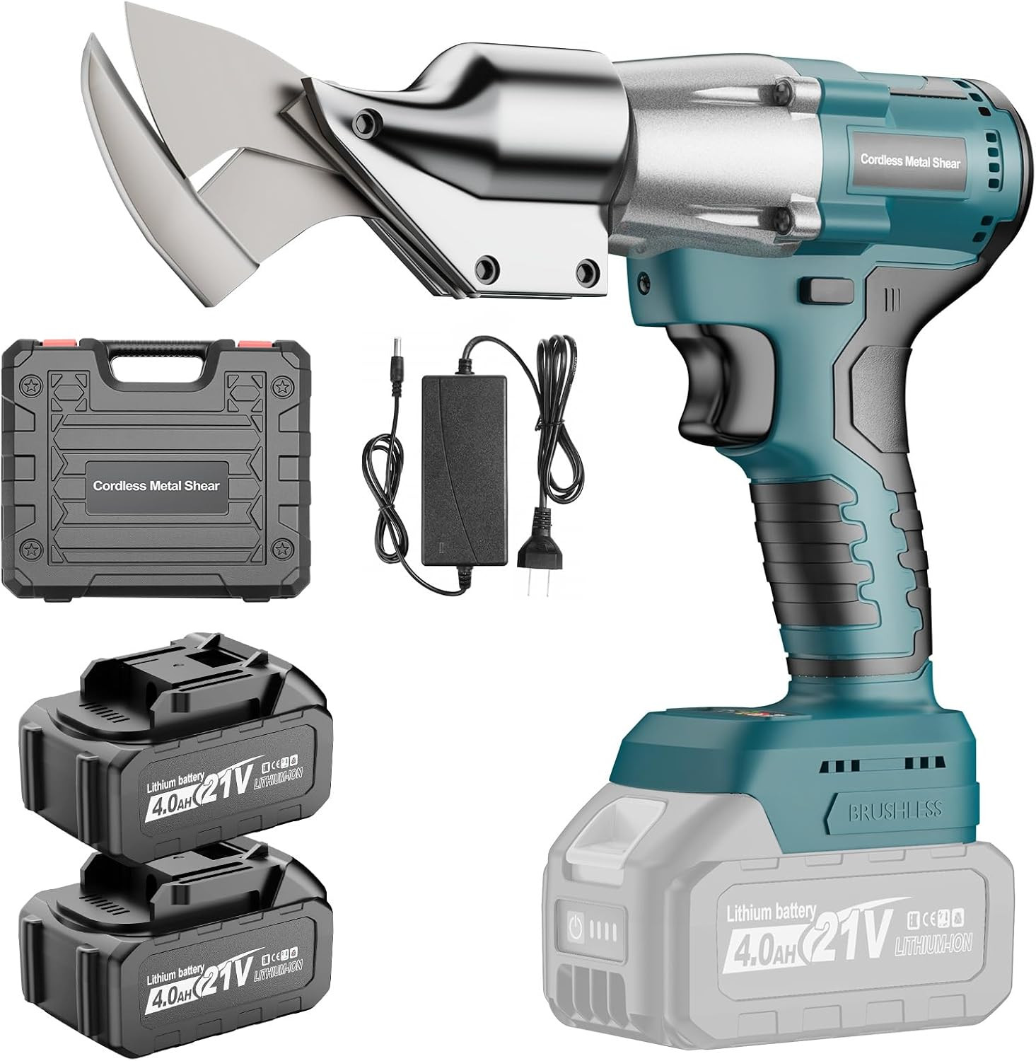 Cordless Sheet Metal Cutter, Metal Shear with 2×4.0Ah Battery, Brushless Electri