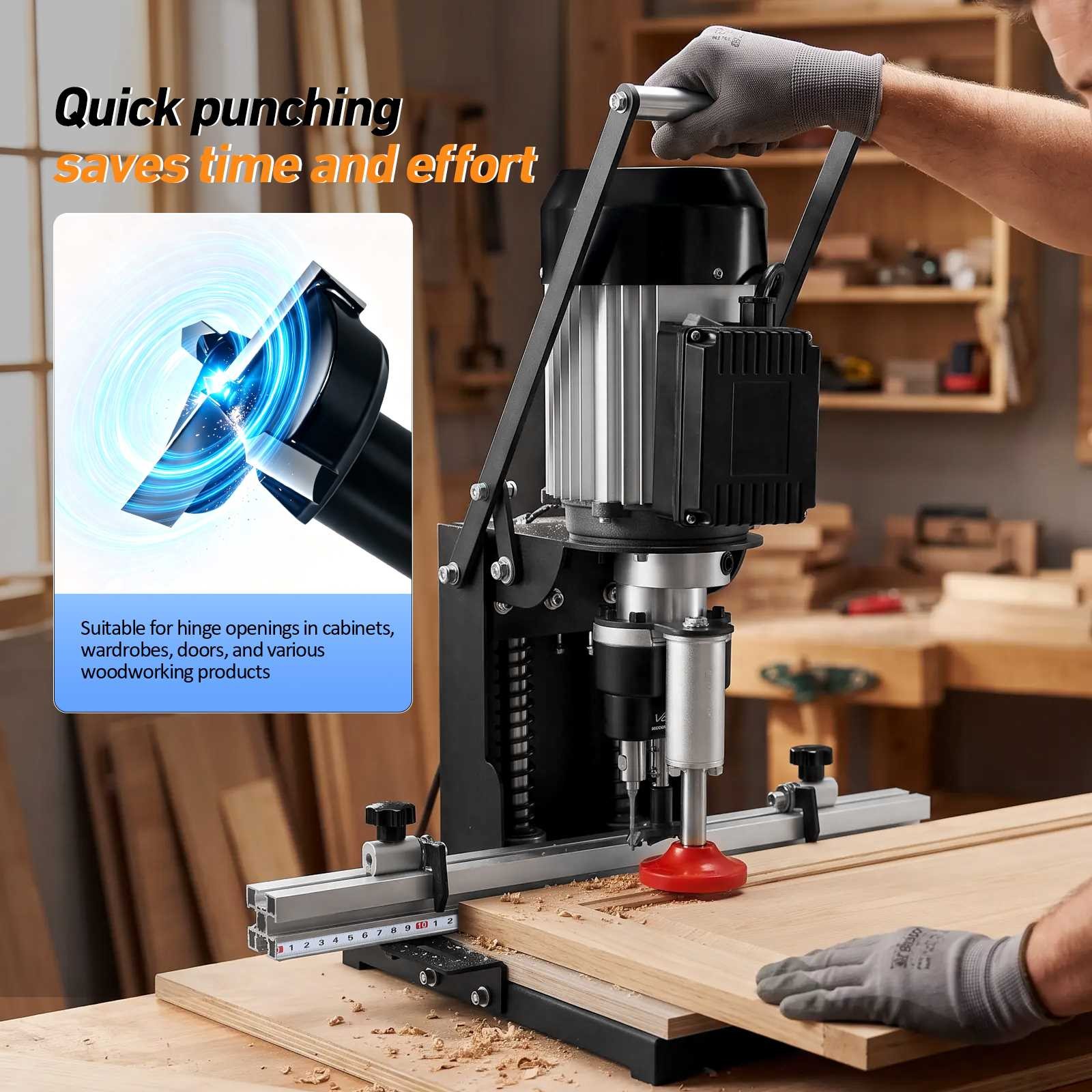 Manual Hinge Drilling Machine Woodworking Boring w/ Two Drill Bit 45-9.5 & 48-6