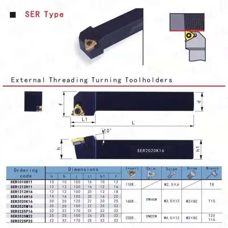 Carbide CNC Thread Turning Tools Holder SER1212H16 for MMT16ER Inserts Parts
