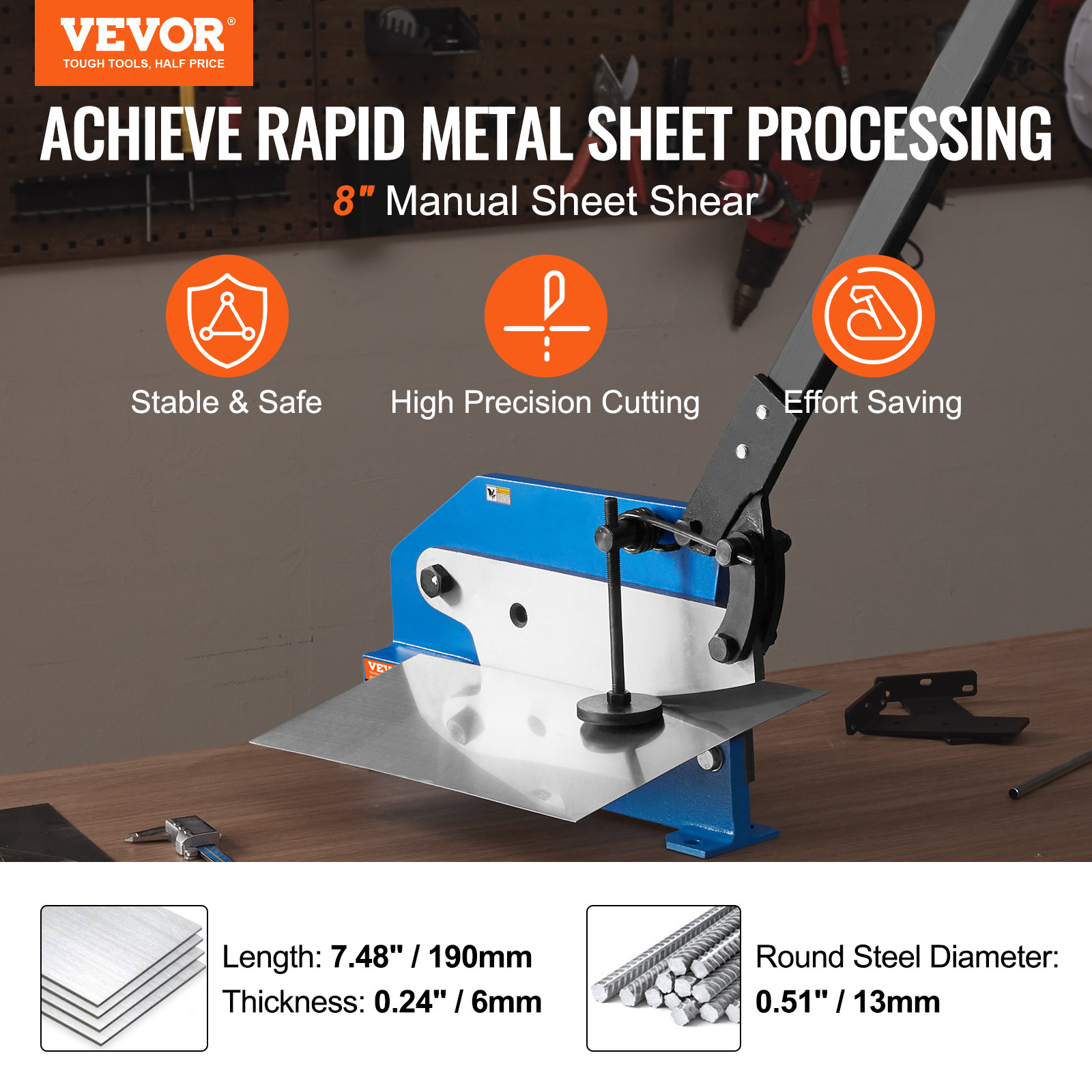VEVOR 8″ Manual Hand Plate Shear Benchtop Cutter Metal Sheet Processing Q235